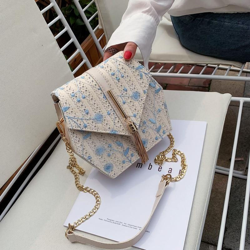 Thumbnail: Hexagon Style Straw Lace Embroidery Bag