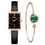 Thumbnail: Fashion Quartz Watch Bracelet Set Green Dial Luxury Women Simple Rose Gold Mesh