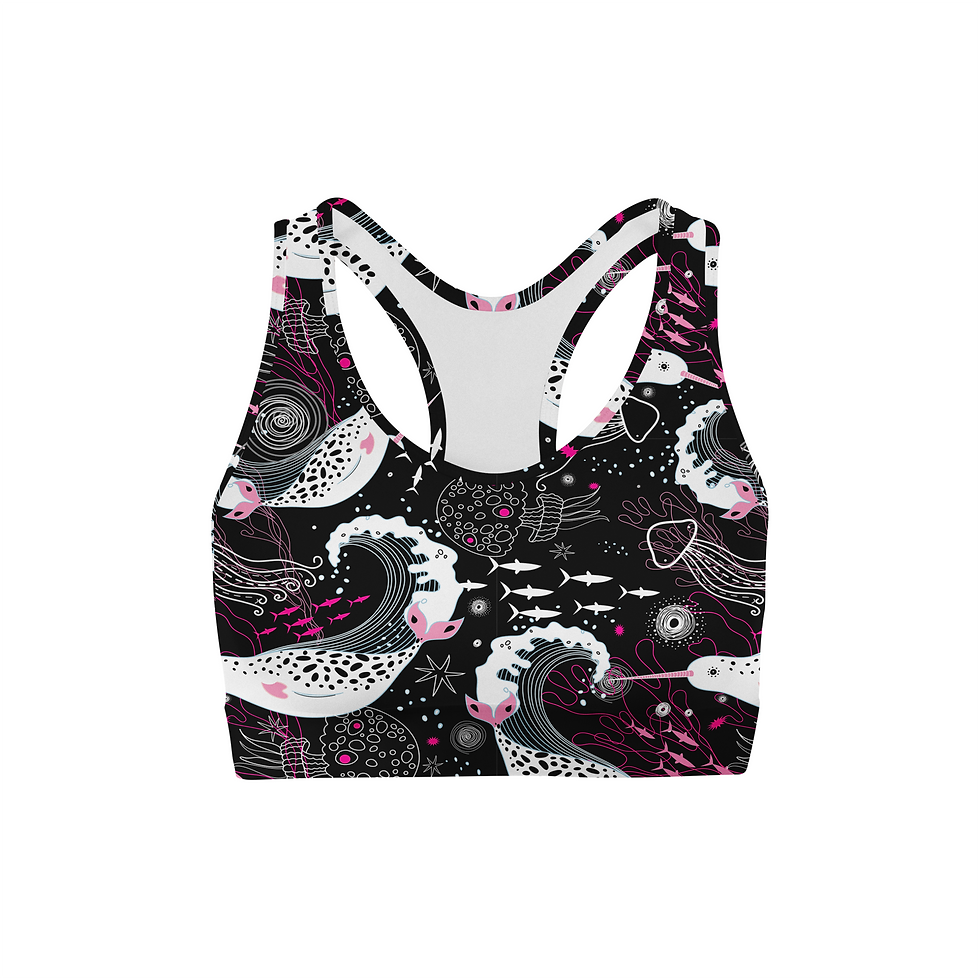 Thumbnail: Pink and White Narwhals Sports Bra