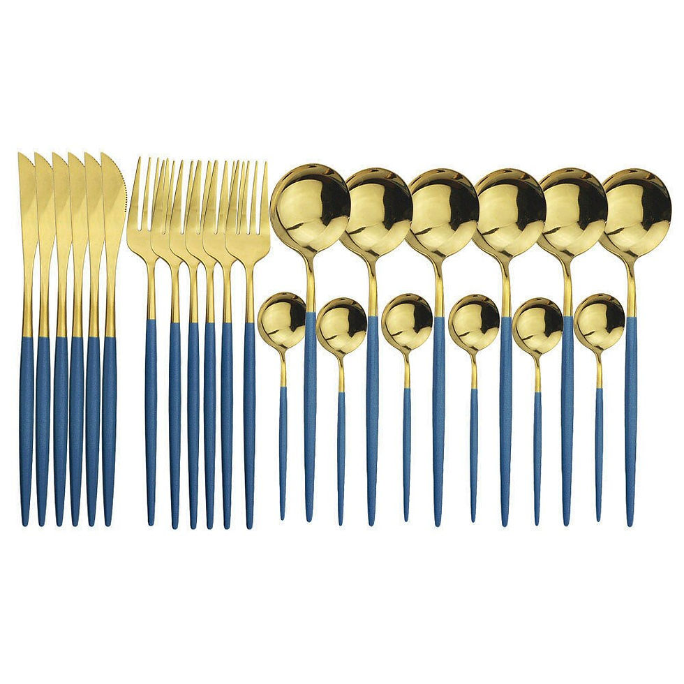 Thumbnail: 24Pcs Black Gold Cutlery Set Kitchen Silverware Tableware Set Stainless Steel