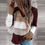 Thumbnail: Autumn Women Patchwork Hooded Sweater Long Sleeve V-Neck Knitted Sweater Casual