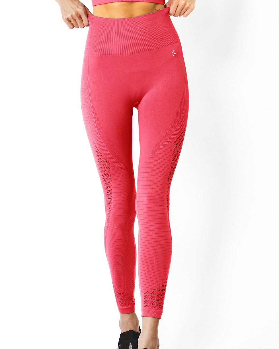 Thumbnail: Mesh Seamless Legging With Ribbing Detail - Red