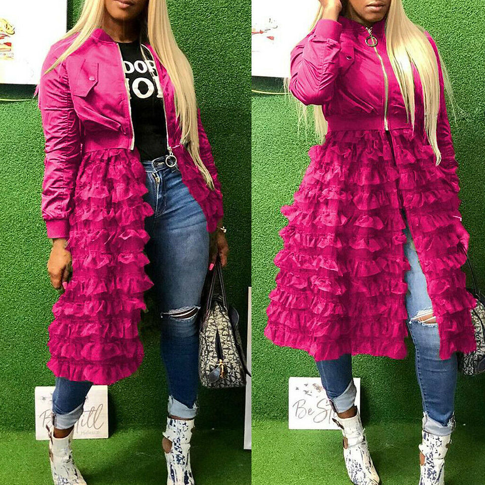 Thumbnail: Long Sleeve Zipper Jackets Mesh Lace Patchwork Coat Long Jacket Casual