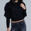 Thumbnail: Sweater With Off the Shoulder Detail and Ruffle Detail in Black