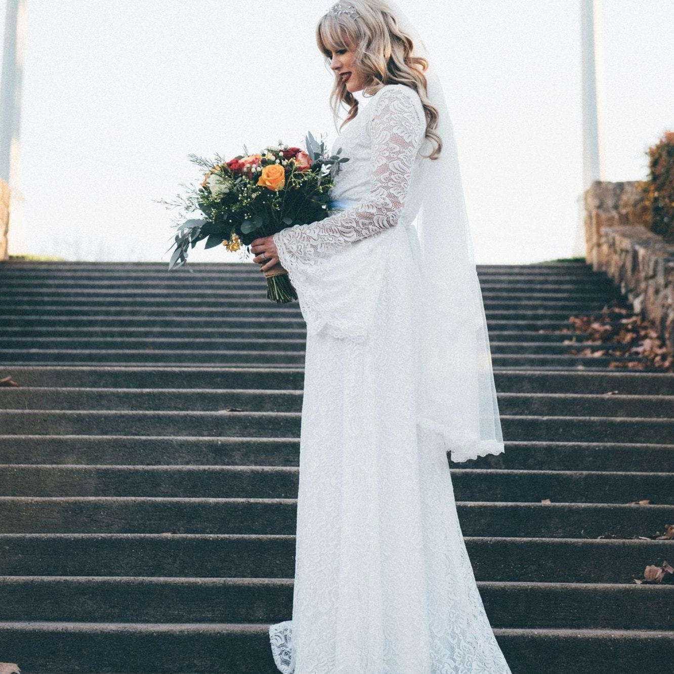 Full Lace Bell Sleeves Dress #1167