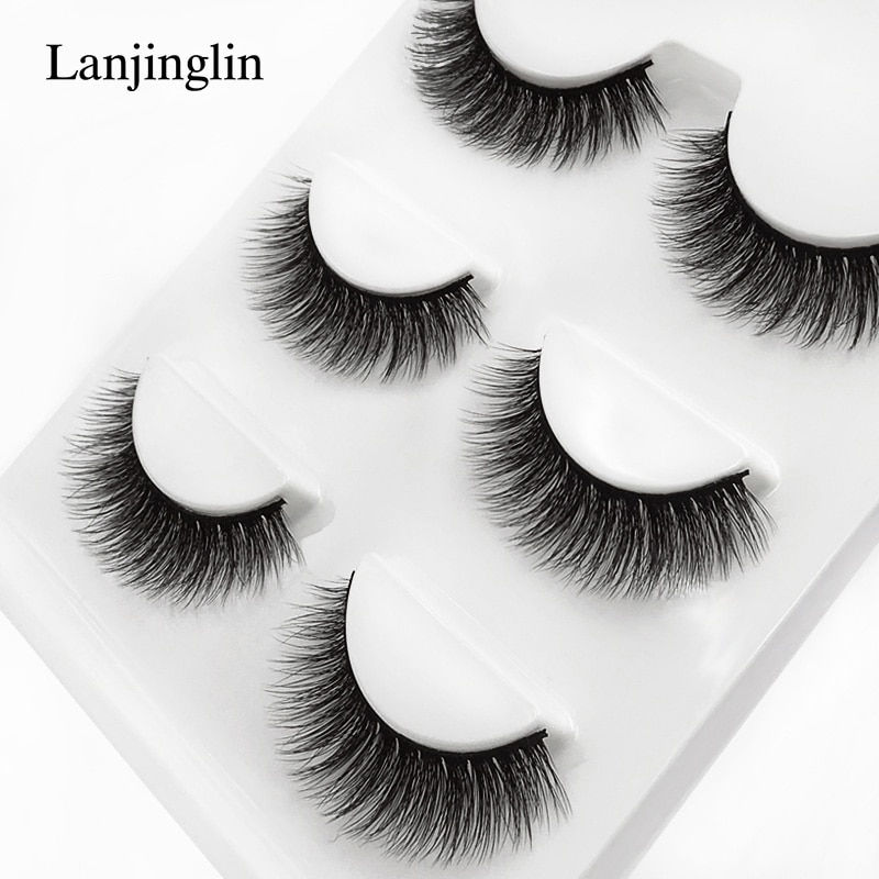 Thumbnail: 3 Pairs Mink Eyelashes Natural False Eyelashes 3D Mink Lashes Makeup Soft