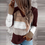 Thumbnail: Autumn Women Patchwork Hooded Sweater Long Sleeve V-Neck Knitted Sweater Casual