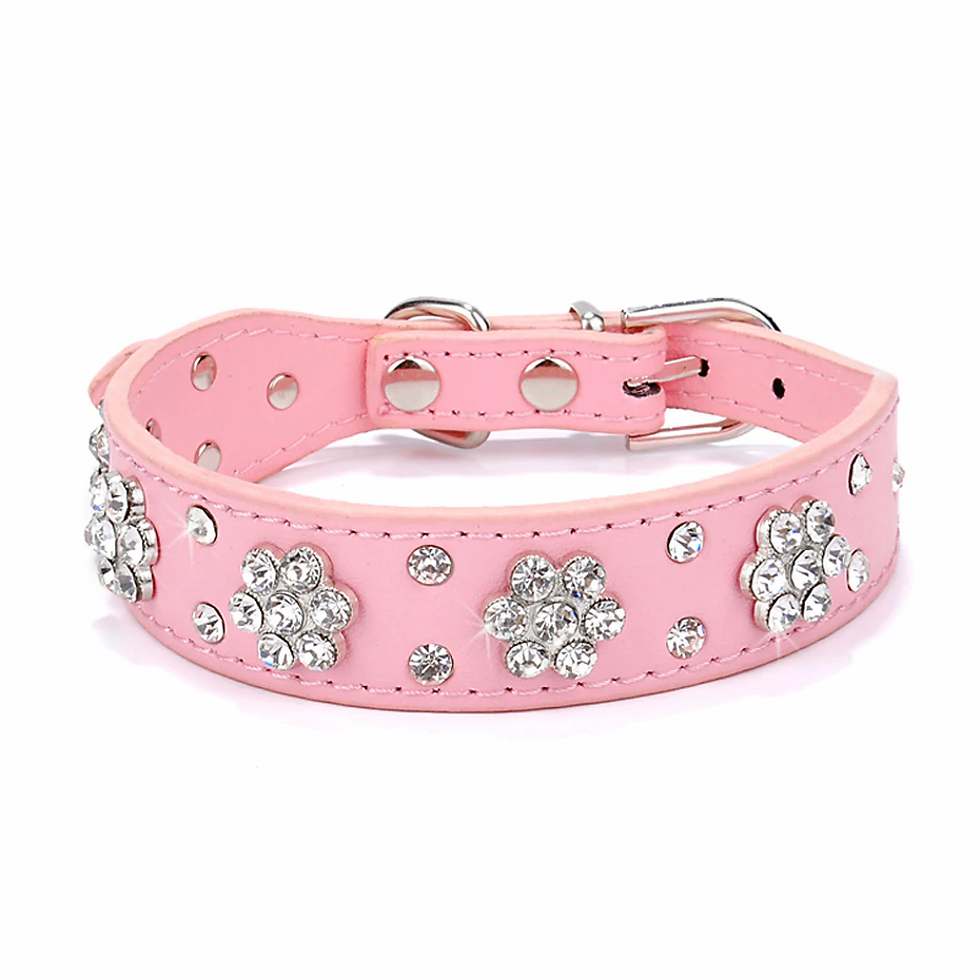 Thumbnail: Bling Rhinestone Puppy Cat Collars Adjustable Leather Bowknot Kitten Collar