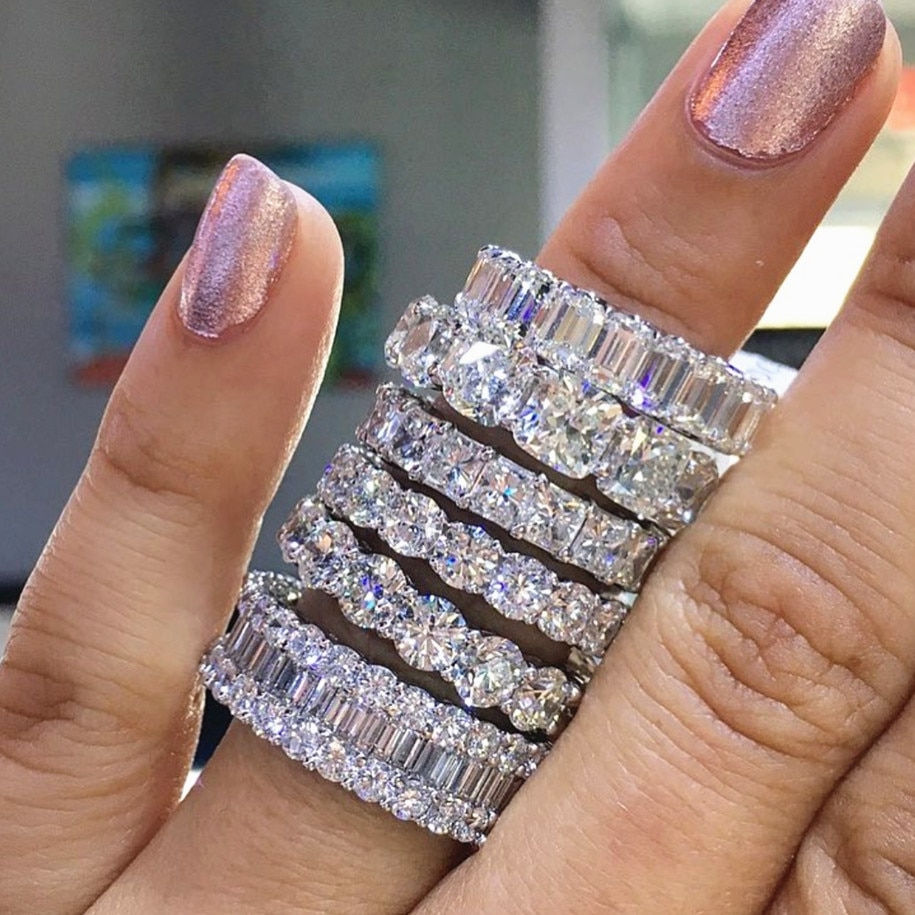 Handmade Eternity Promise Crystal Ring AAA Cz Zircon Engagement Wedding Band
