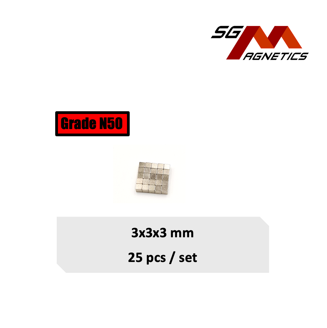 3x3x3mm N50 - Neodymium Block Magnets - 25pcs