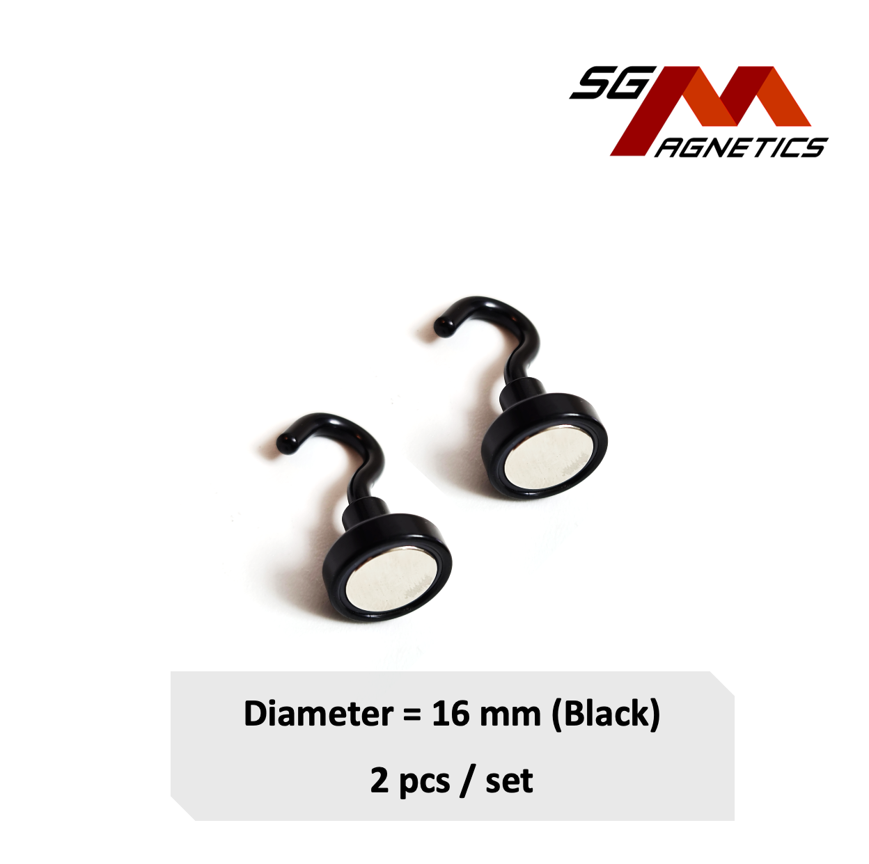 16mm Black Hook Pot SGNPE16 - Neodymium Magnet - 2pcs