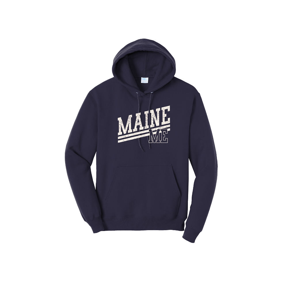 Thumbnail: Unisex navy colored hoodie with Maine ME image sold by Mainehoodies.com