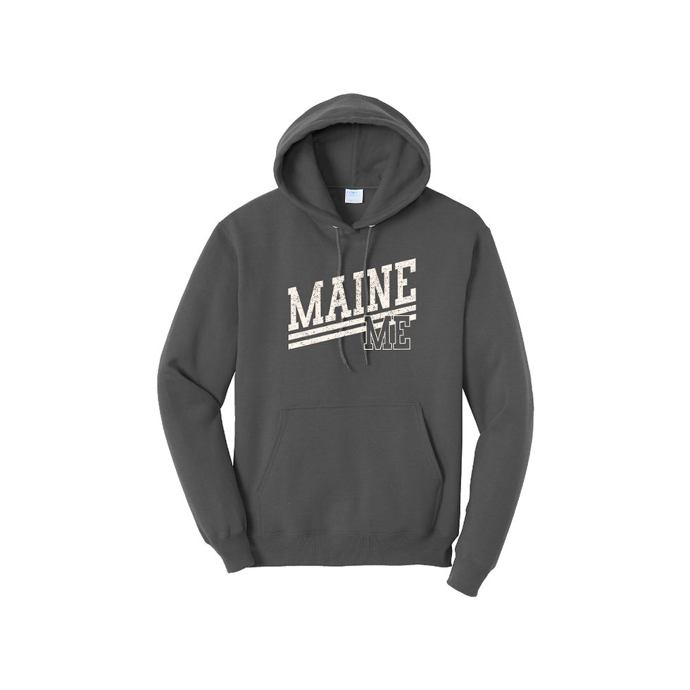 Thumbnail: Unisex charcoal colored hoodie with Maine ME image sold by Mainehoodies.com