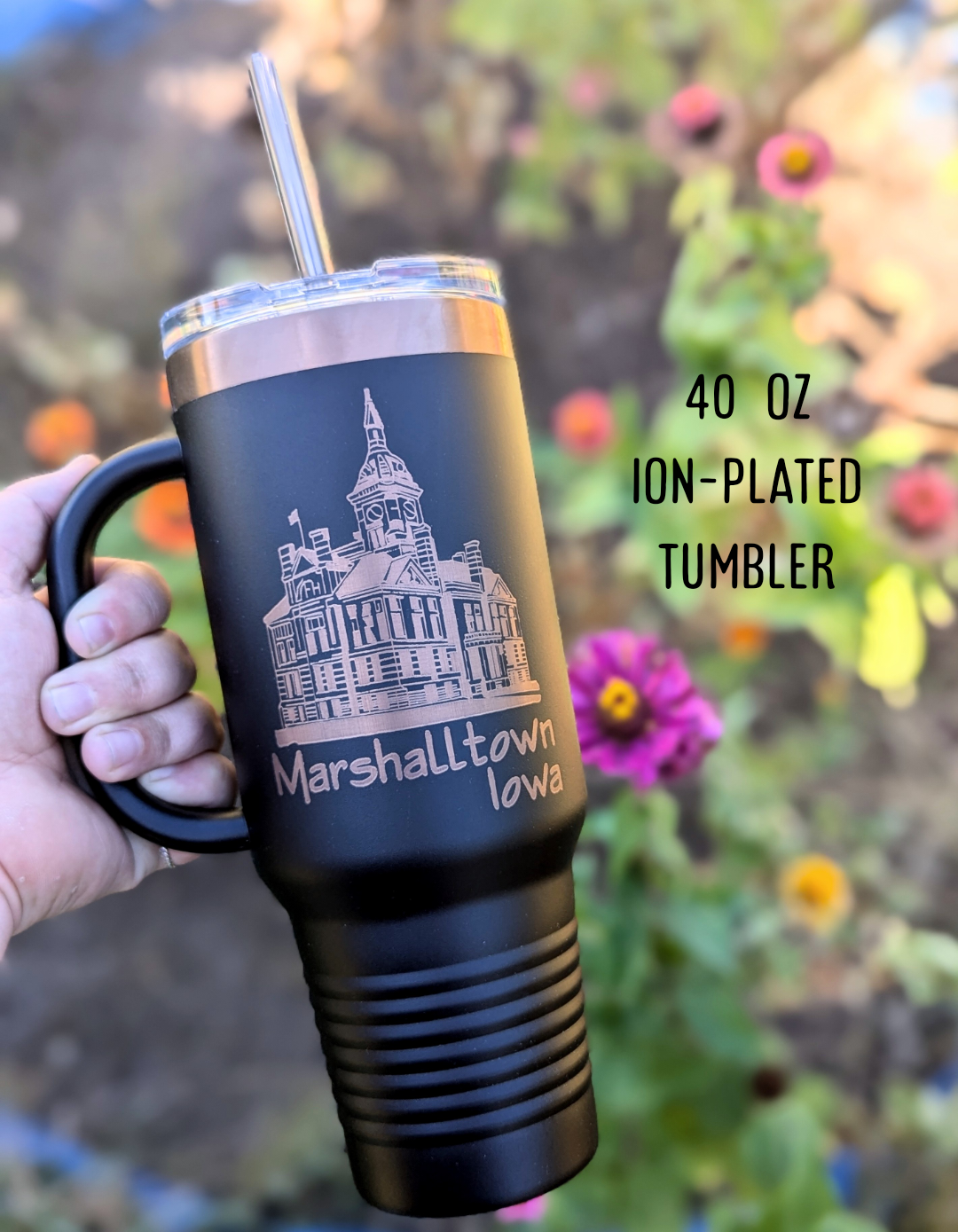 Ion-Plated 40oz Marshalltown Courthouse Tumbler with Straw