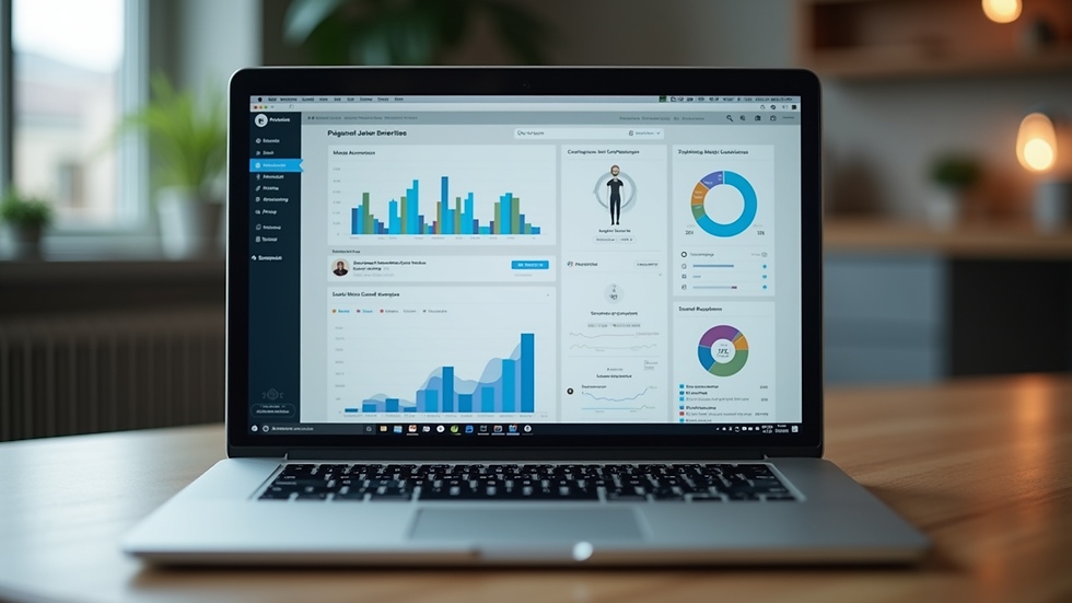 Close-up view of a laptop screen showing social media marketing dashboard