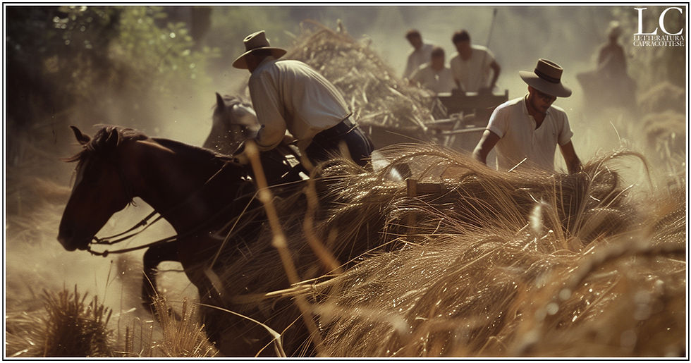 Ricordo di antica trebbiatura con cavalli praticata in contrada Macchia di Capracotta