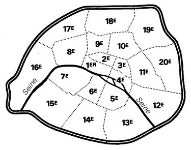 Plan de Paris divisé par arrondissement