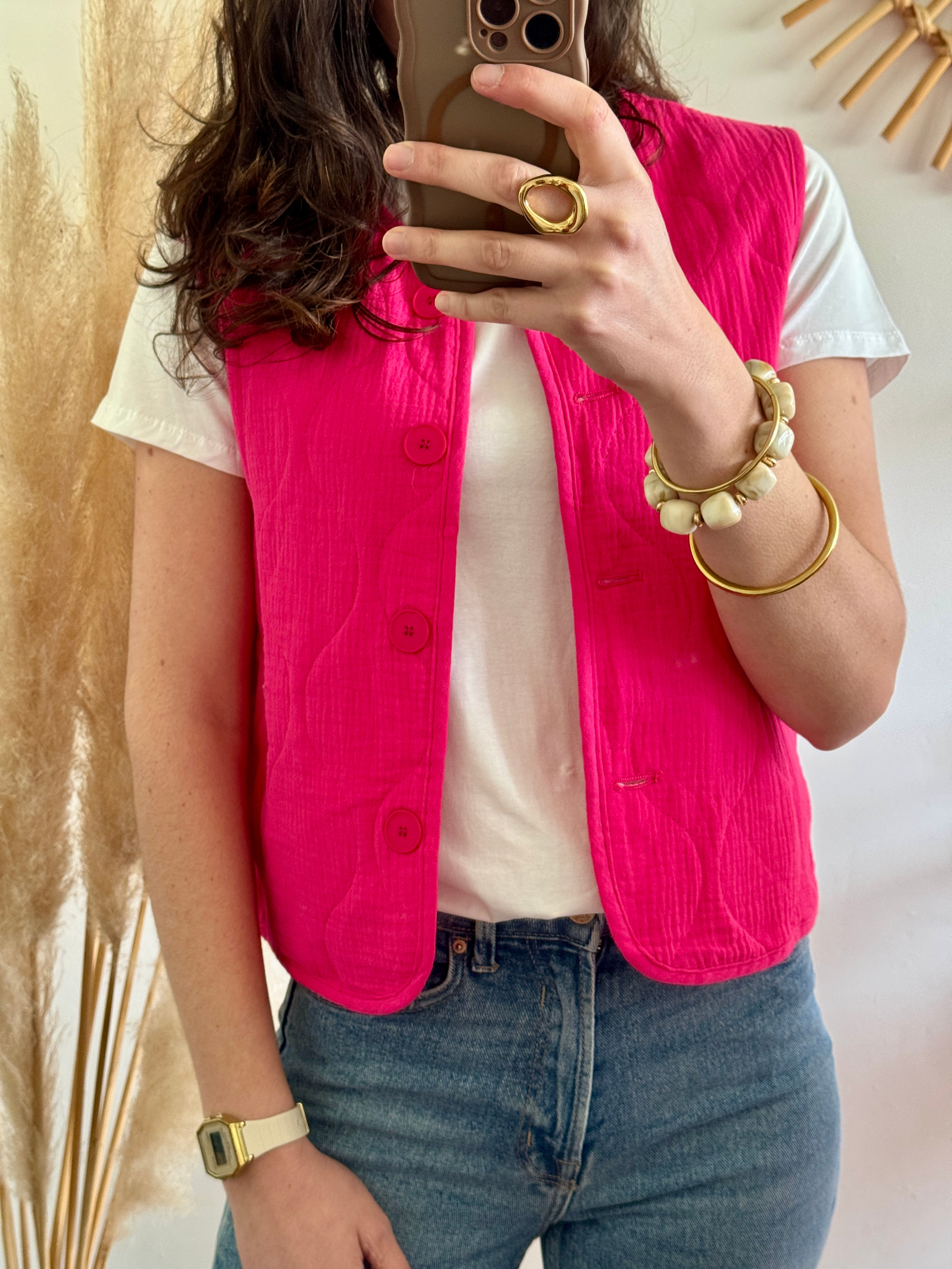 Gilet coton sans manche fushia