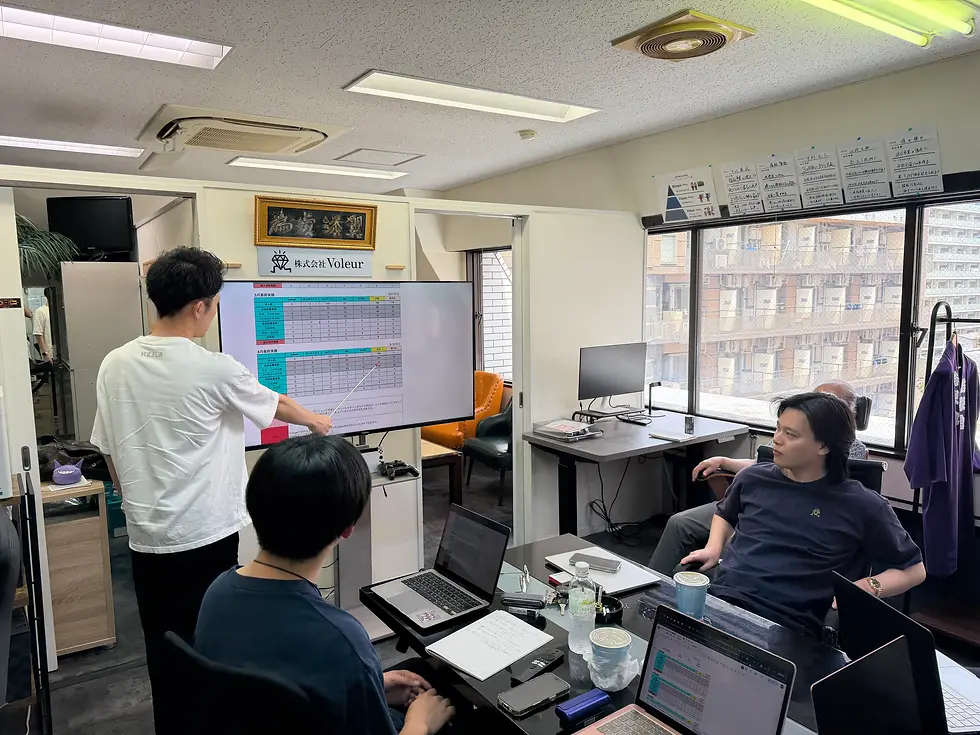 それぞれの部署の責任者がモニターに立ち成果の発表をしている