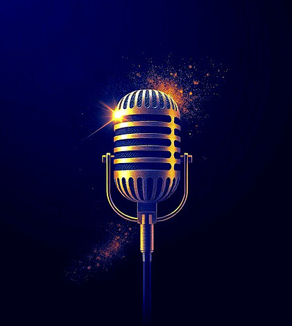 background color deep indigo  golden elegant microphone ai symbolism with a light splash o
