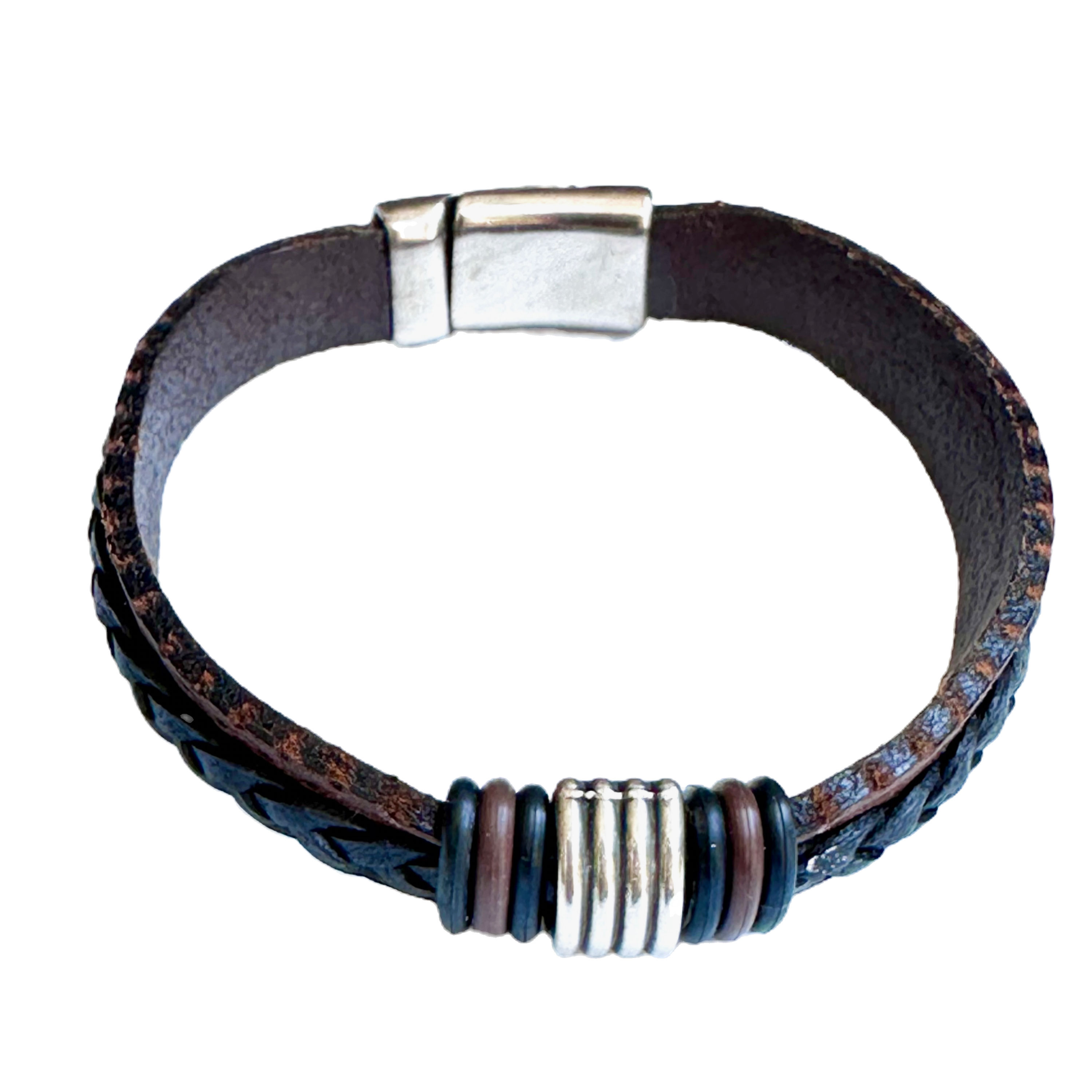 Layered Brown and Black Leather with Ribbed Slider