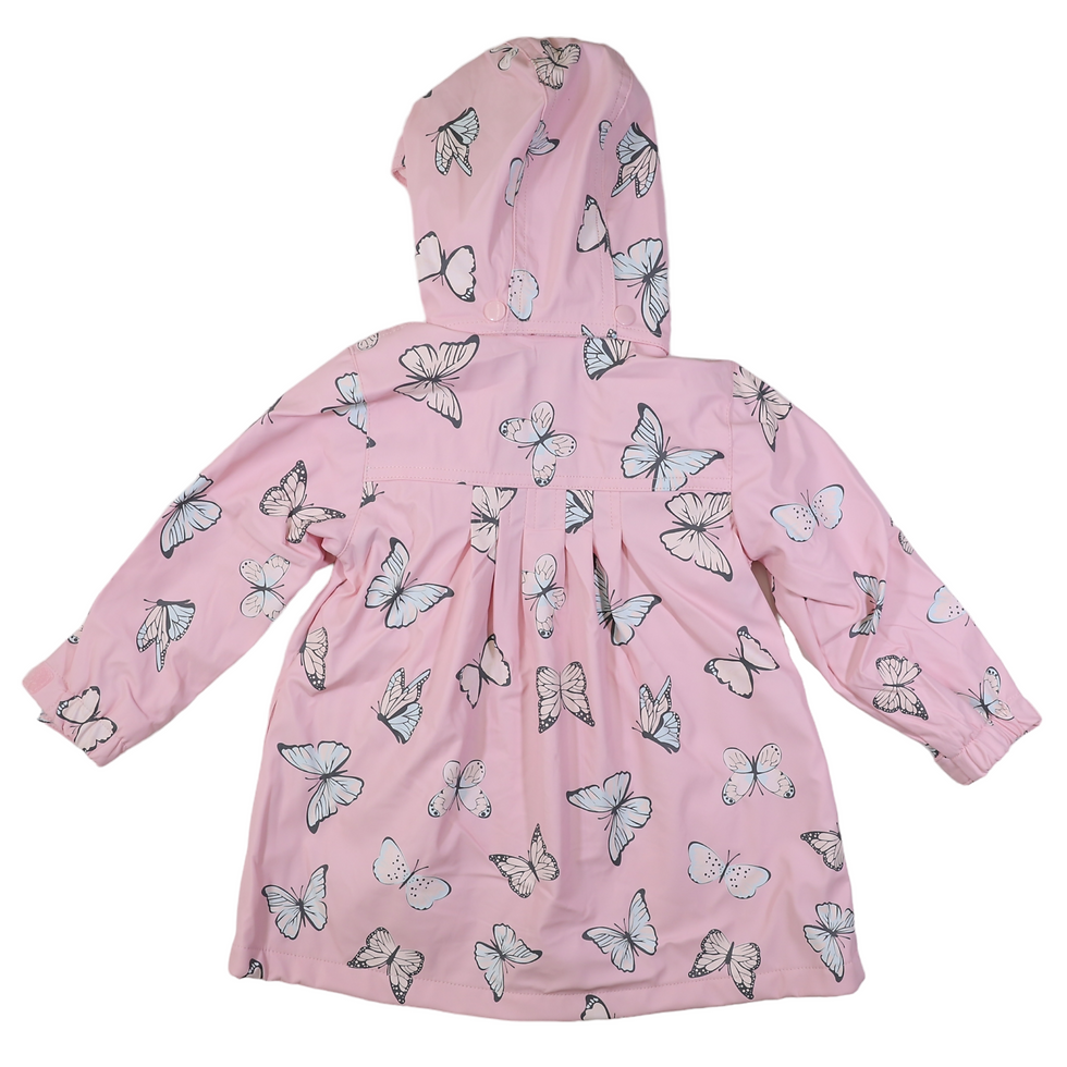 Thumbnail: Butterfly Colour Change Terry Towelling Lined Raincoat - Fairytale Pink