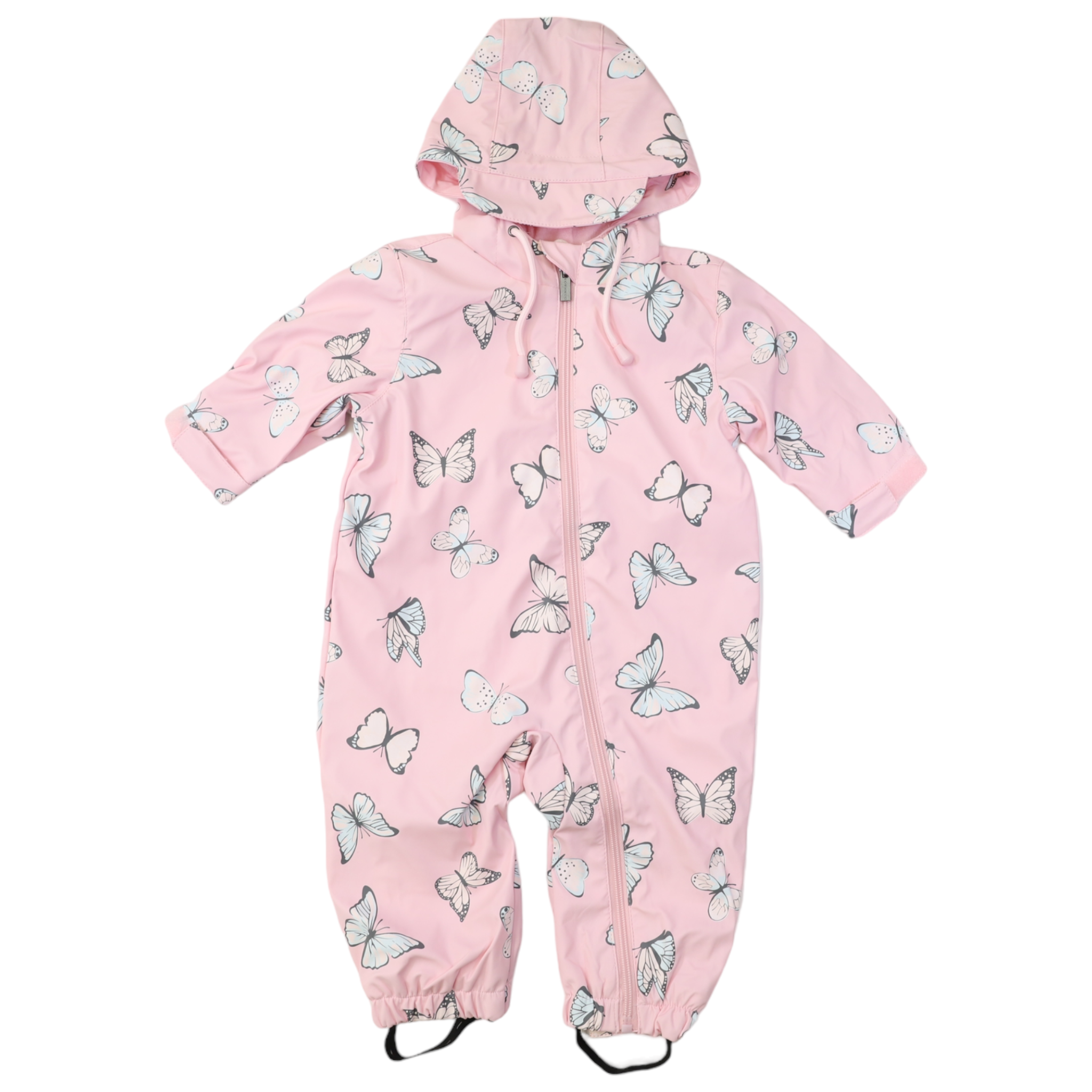 Butterfly Colour Change Terry Towelling Lined Rainsuit - Fairytale Pink
