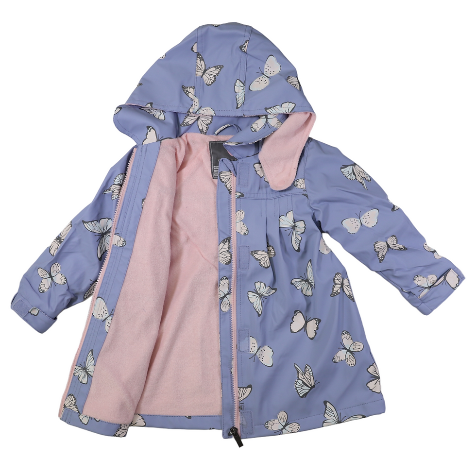 Thumbnail: Butterfly Colour Change Terry Towelling Lined Raincoat - Blue Heron