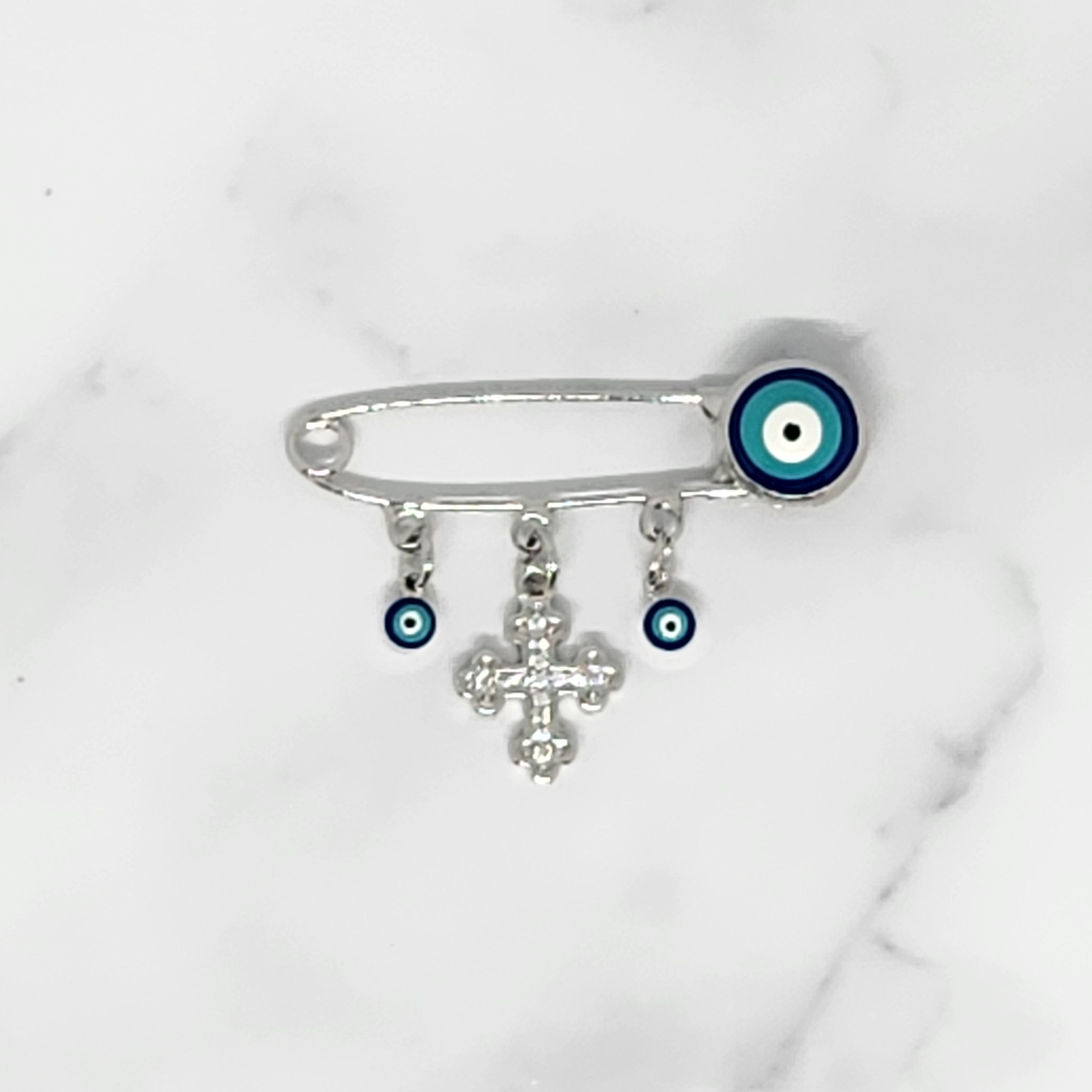 Mati Evil Eye Charm Pin Silver  Plated