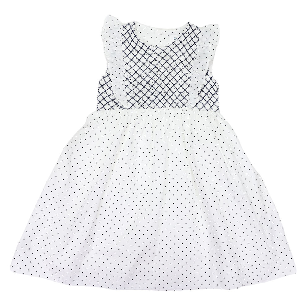 Smocked Poplin Spot Dress - White