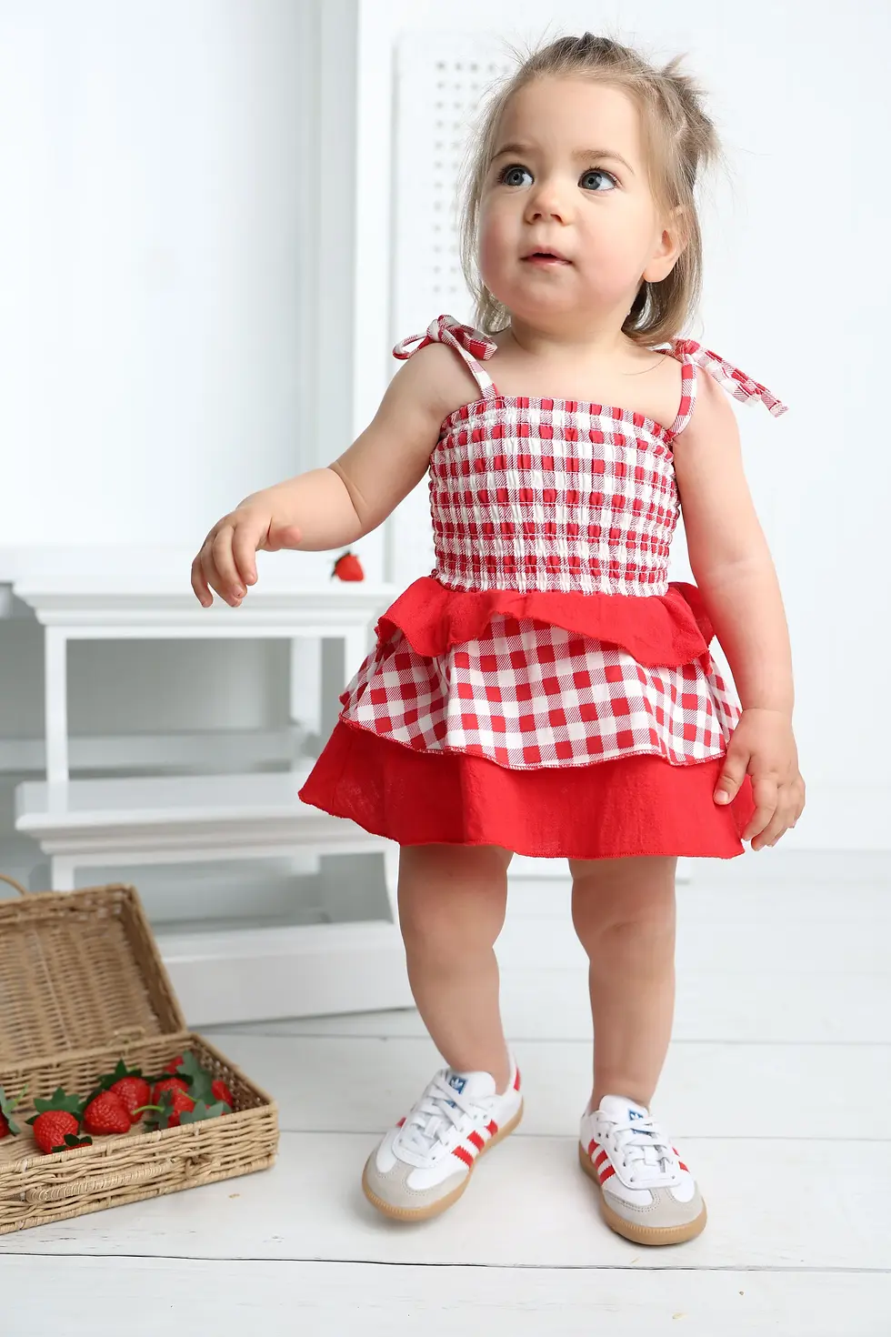 Thumbnail: Cracked Soda -  Poppy Check Ruched Summer Layered Dress