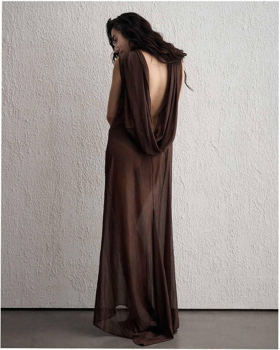 Thumbnail: Brown Tulle Backless Dress