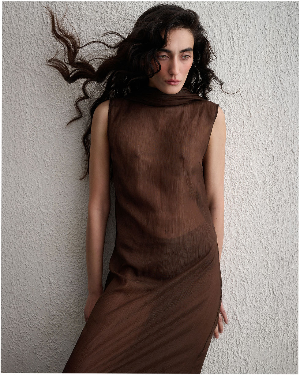 Thumbnail: Brown Tulle Backless Dress