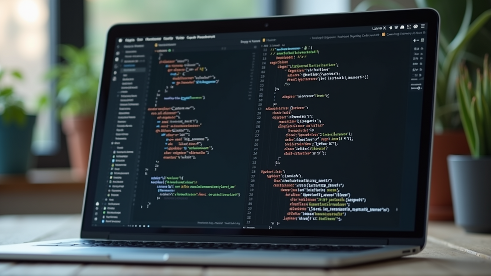 High angle view of a laptop with code editor and n8n workflow open side by side