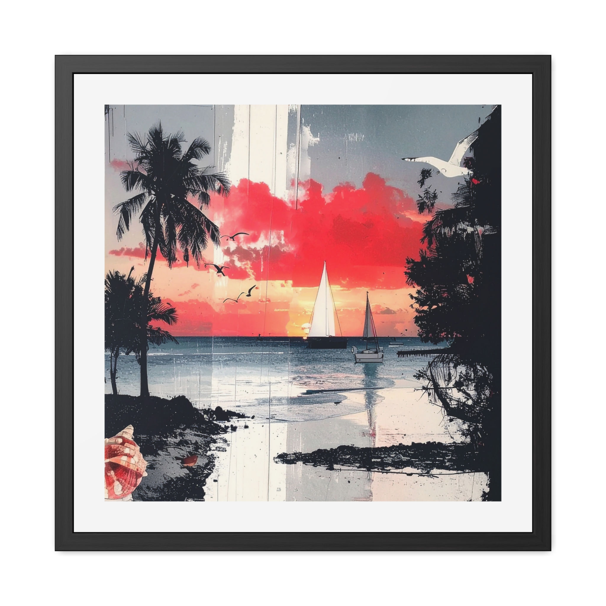 Tropical Sunset Sail Framed Poster — Coastal Beach Wall Art