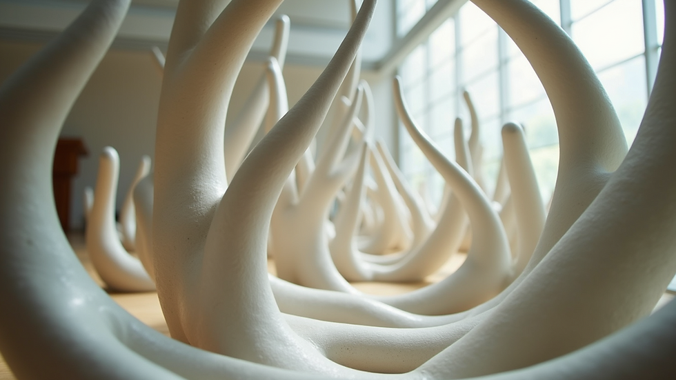 Close-up view of an abstract nature-inspired sculpture with flowing organic shapes