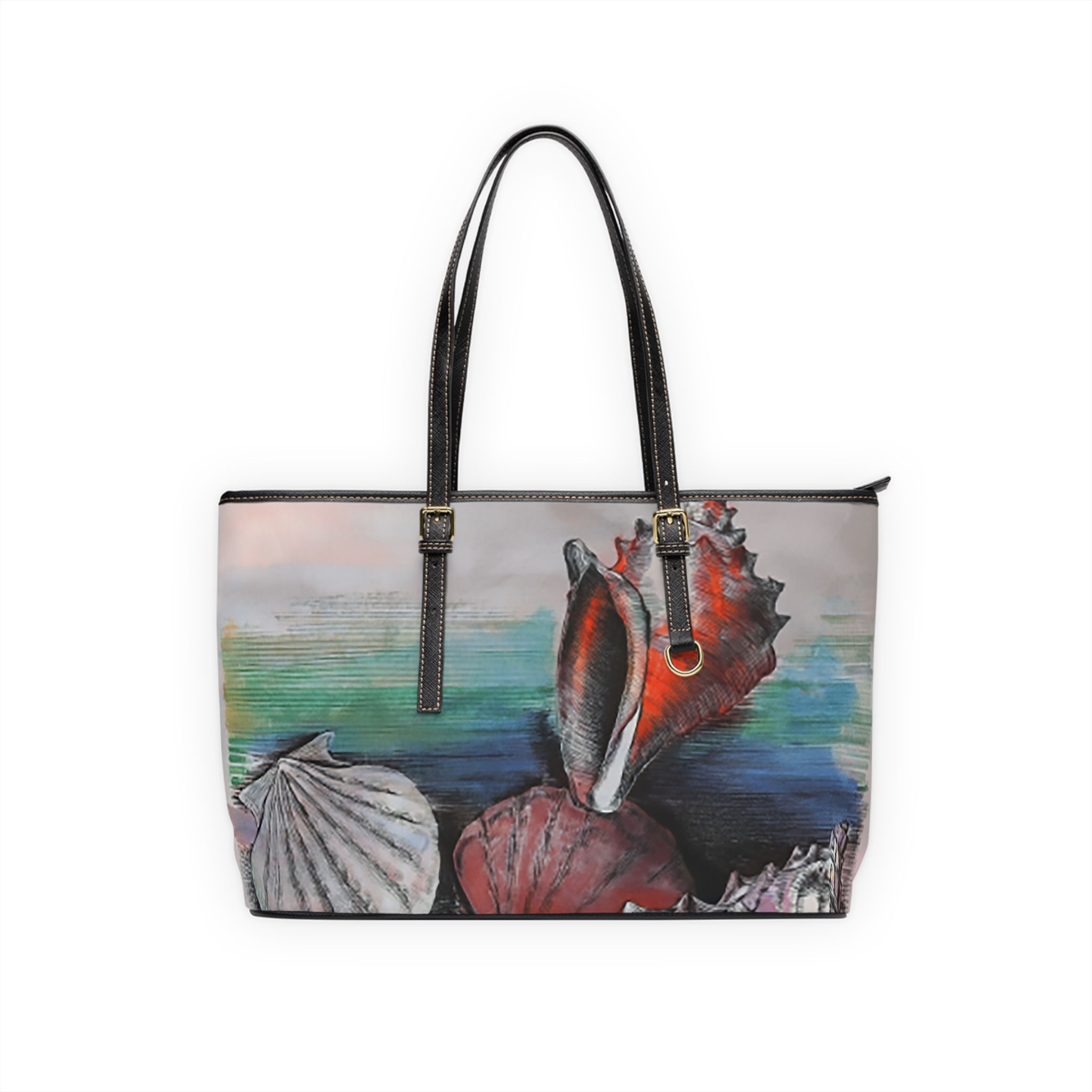 Stylish PU Leather Shoulder Bag, Ocean-Inspired Tote, Beach Accessory, Summer