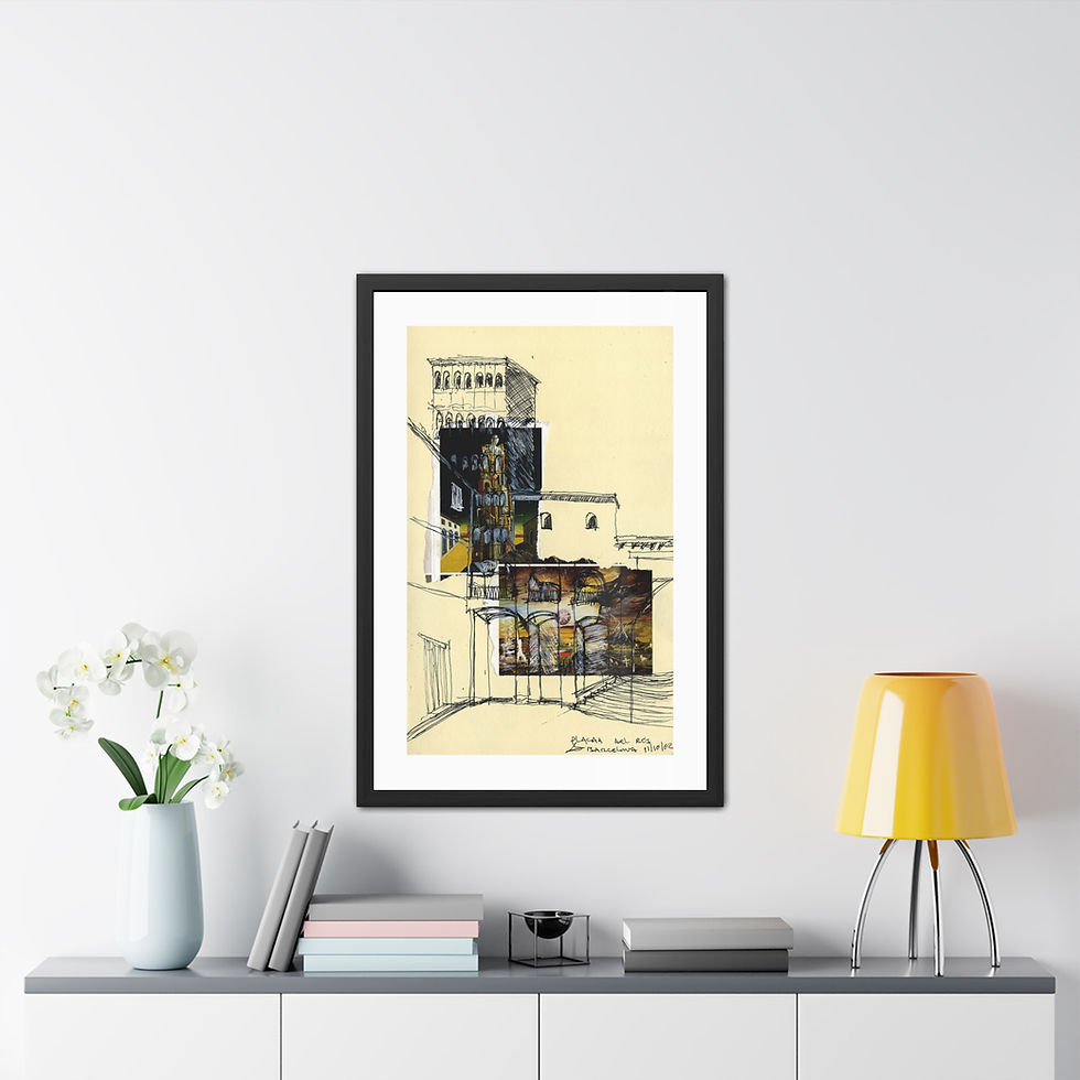 Framed Posters - Barcelona Collage Sketch