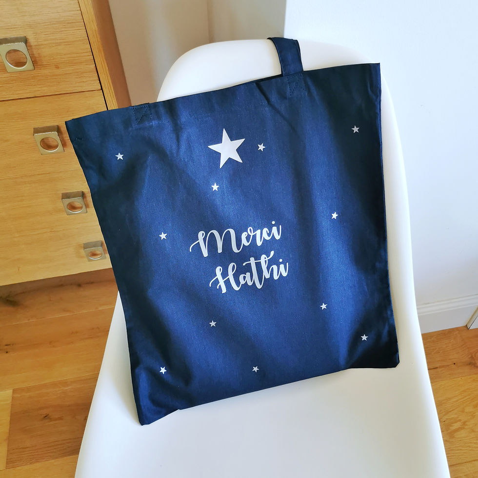 Miniature : Tote bag merci+mot au choix &motifs  étoiles