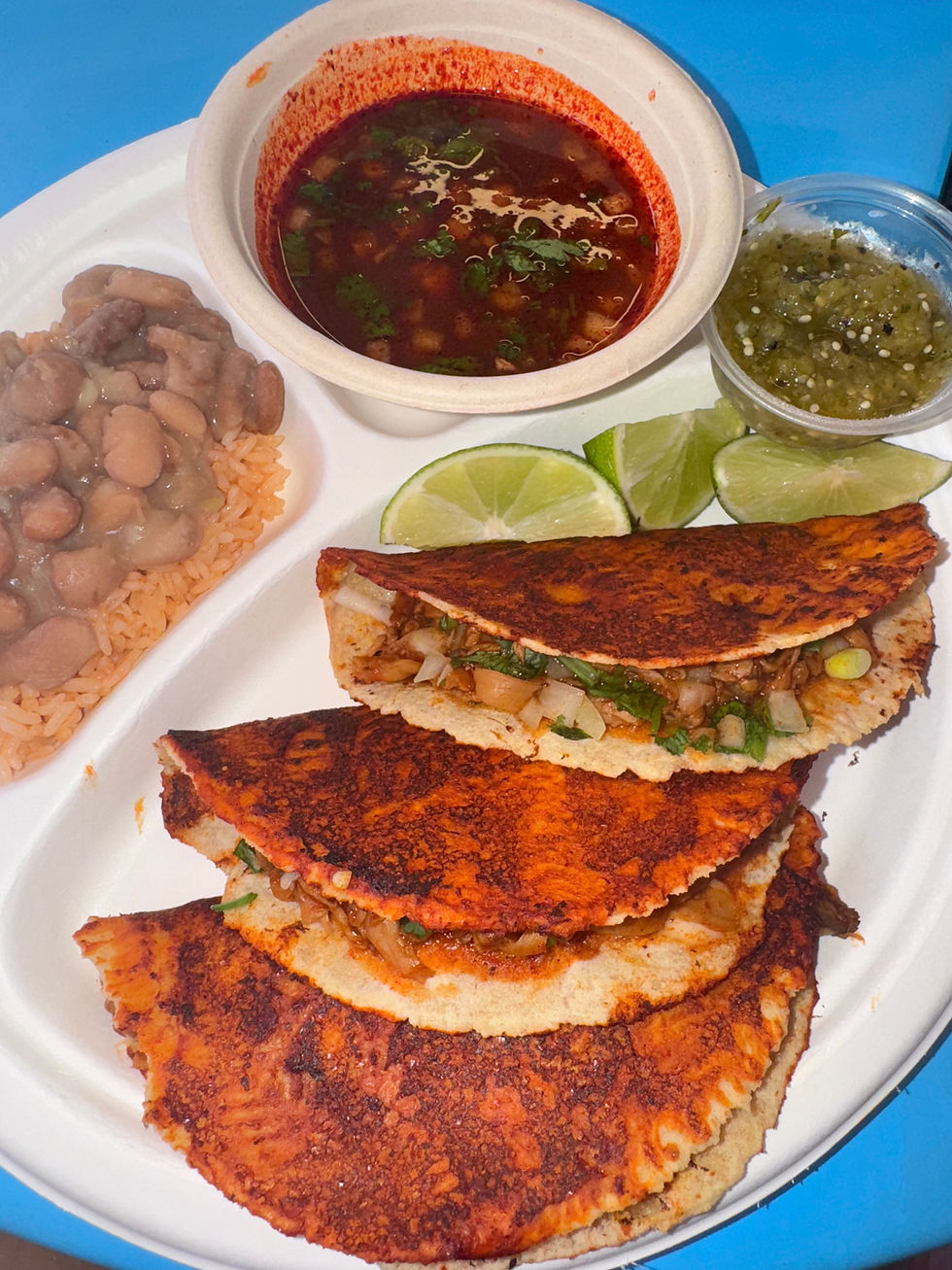 @bunnieskitchen El Nopalito Vegan Taqueria Mushroom Quesabirria With Rice & Beans