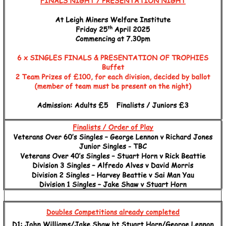 Wigan League Finals Night