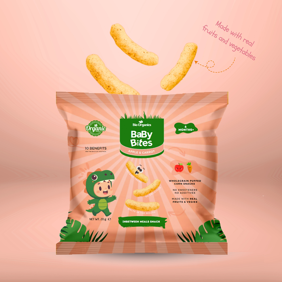 Bio Organics - Baby bites apple and carrot organic corn puffs open bag
