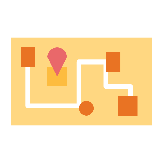 Orange map or Road Map with trail, rectangles, circle, square and shapes