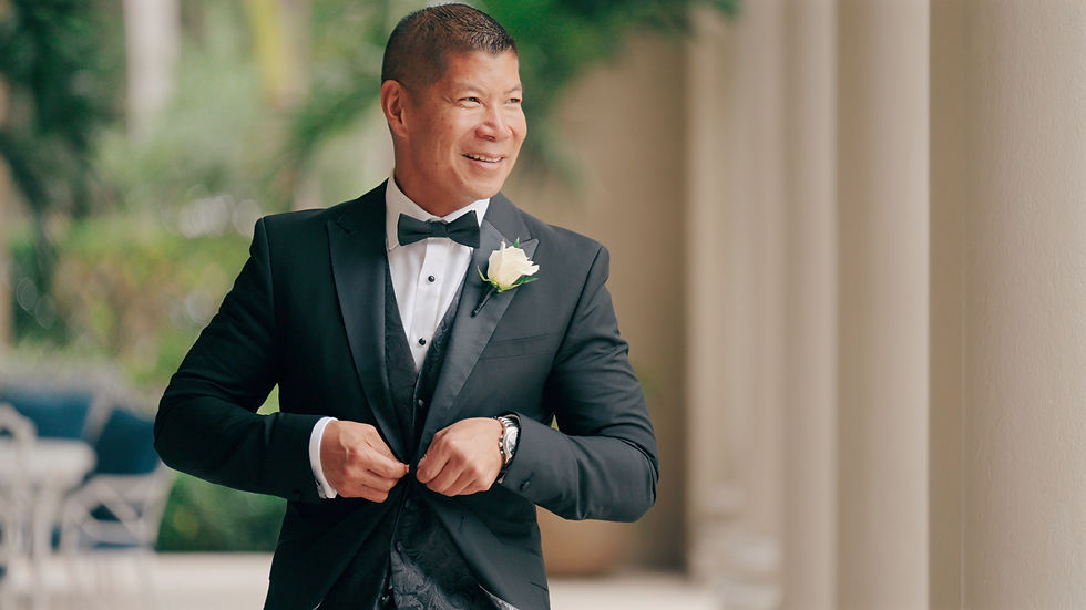 groom fastening suit jacket