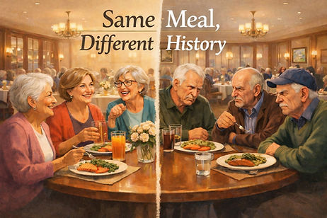 Same dining room. Same meal. Different life experiences at the table.