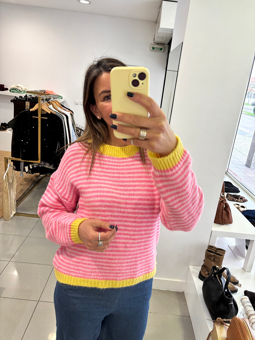 Miniatura: Camisola riscas punho amarelo