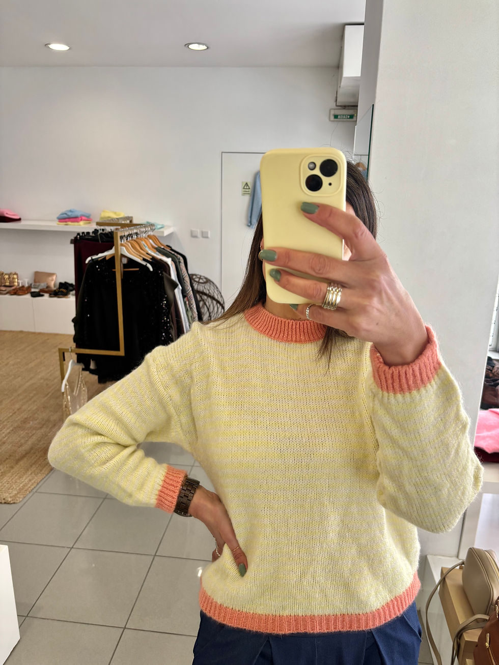 Miniatura: Camisola riscas punho amarelo