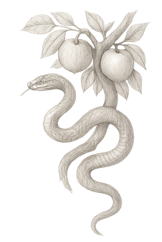 A hand drawn picture of the snake in the Garden of Eden.