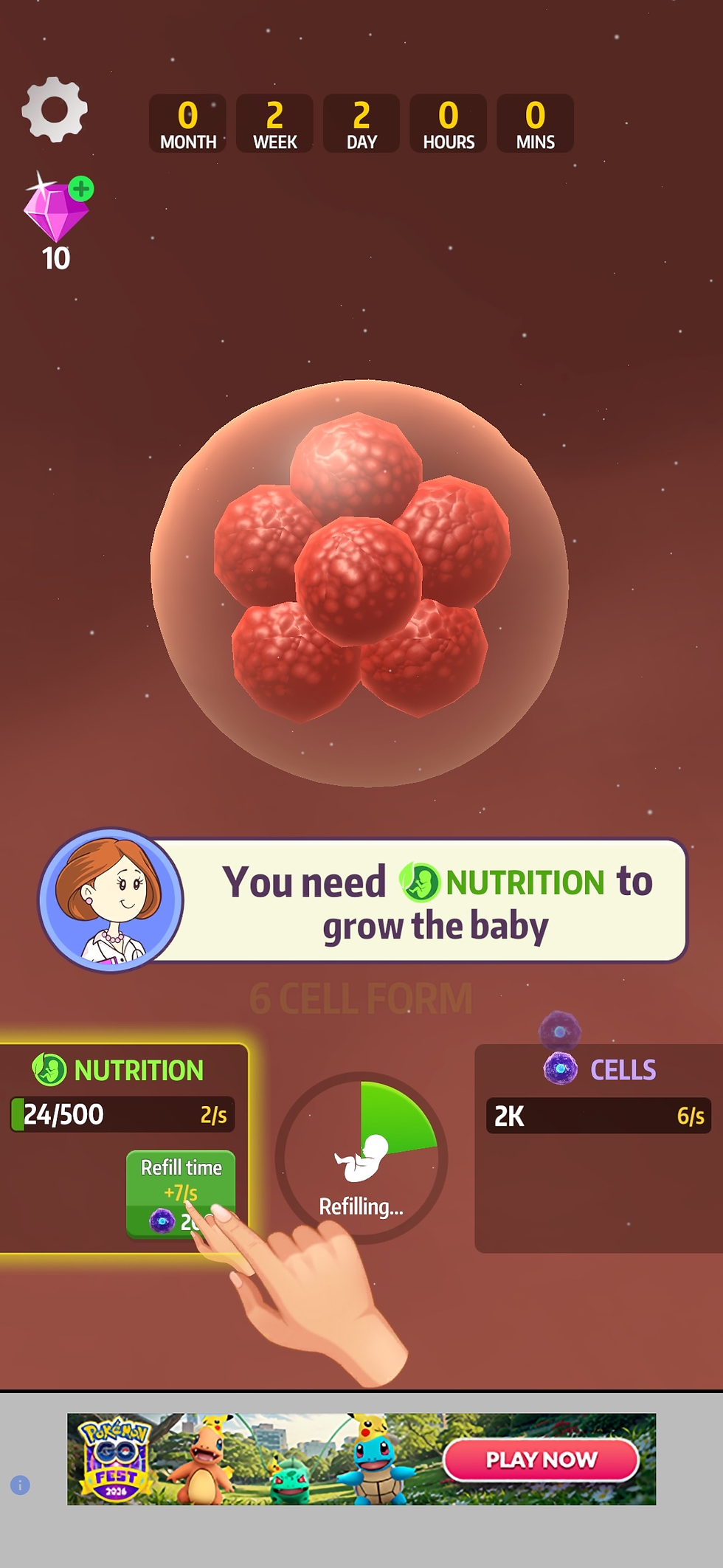 A screenshot of the blastocyst as shown in the Idle 9 Months game.