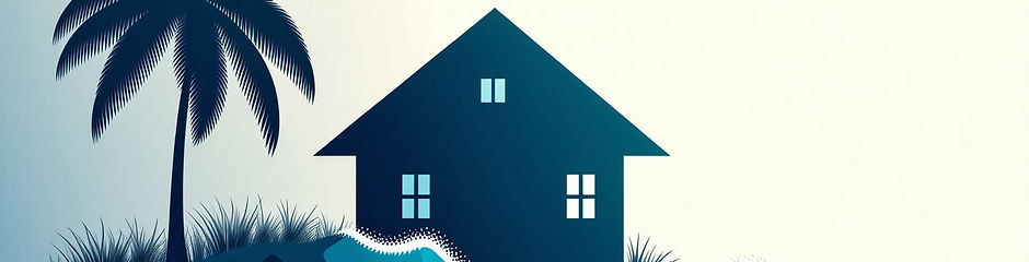 Hawaii waves with house and paom tree